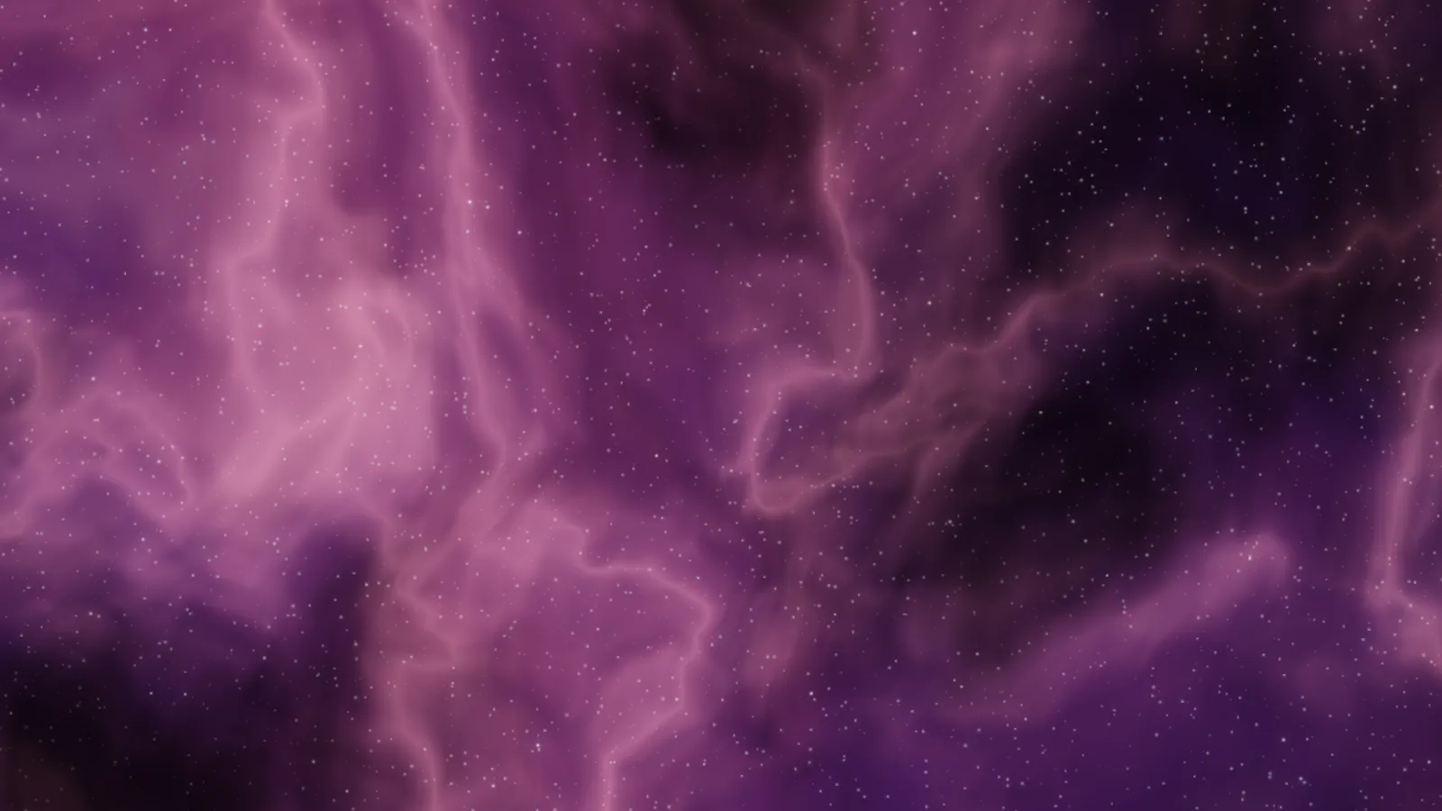 Nebula in rose: a full-screen cloud of magenta and violet gas with thin pale-pink filaments and dark purple dust lanes, scattered with small white stars at several sizes.