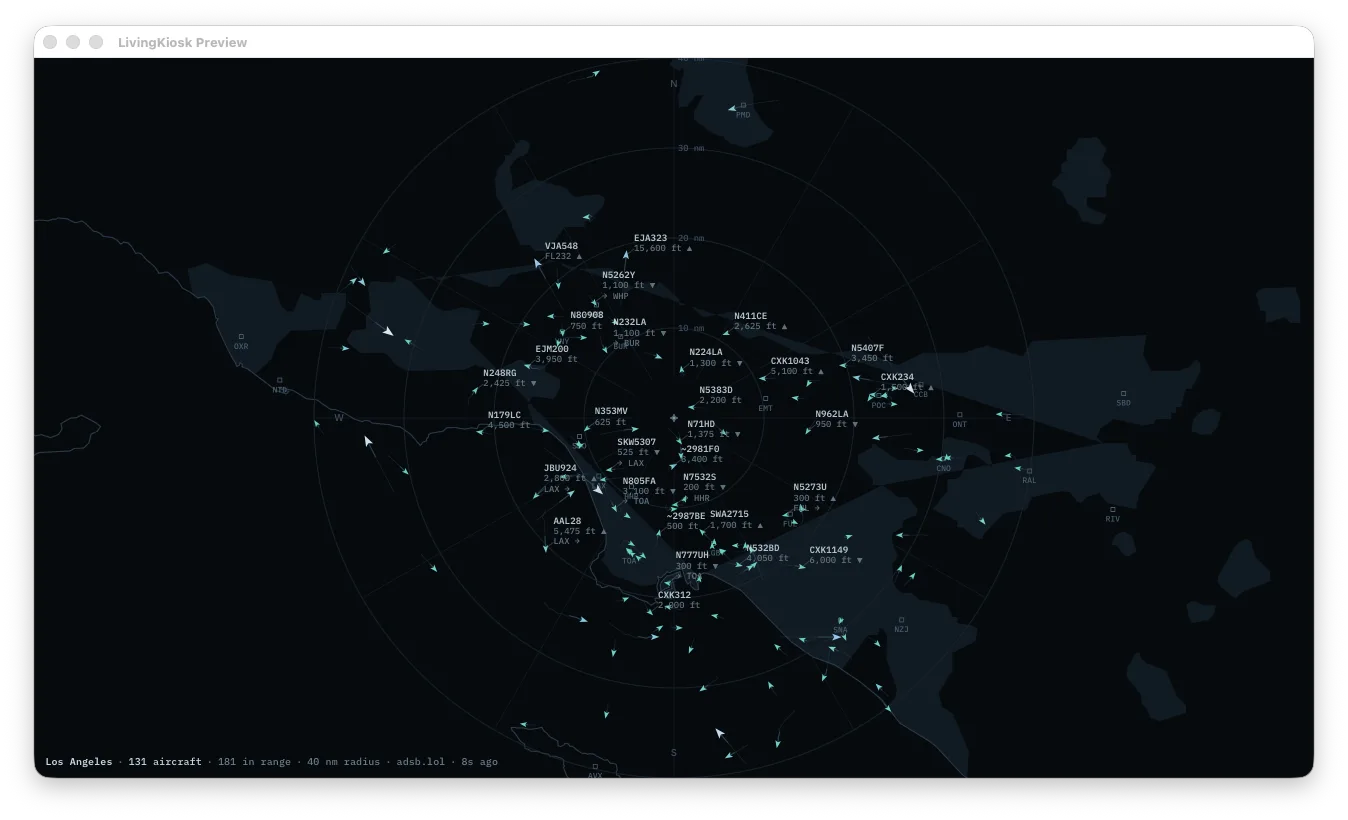 Flights Overhead runs from your own home connection — the volunteer ADS-B feeds only answer residential addresses.
